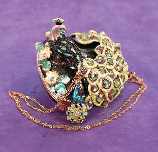 Peacock Enamel Trinket Box with Necklace