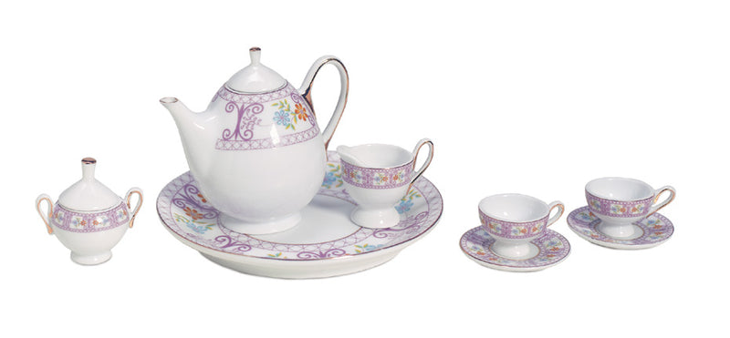 Purple Scrolled Design Tea Set