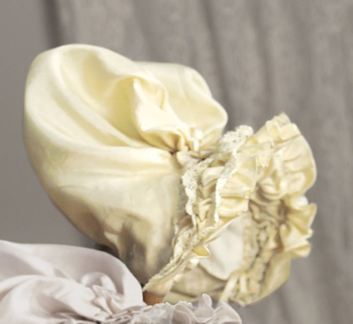 Pale Yellow Silk Wire-Framed Bonnet for Medium Sized Doll