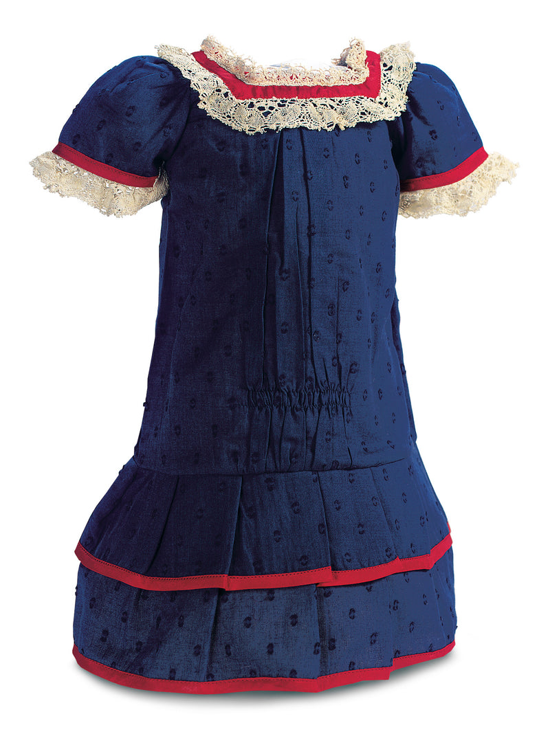 Navy Blue Dotted Swiss Dress With Lace