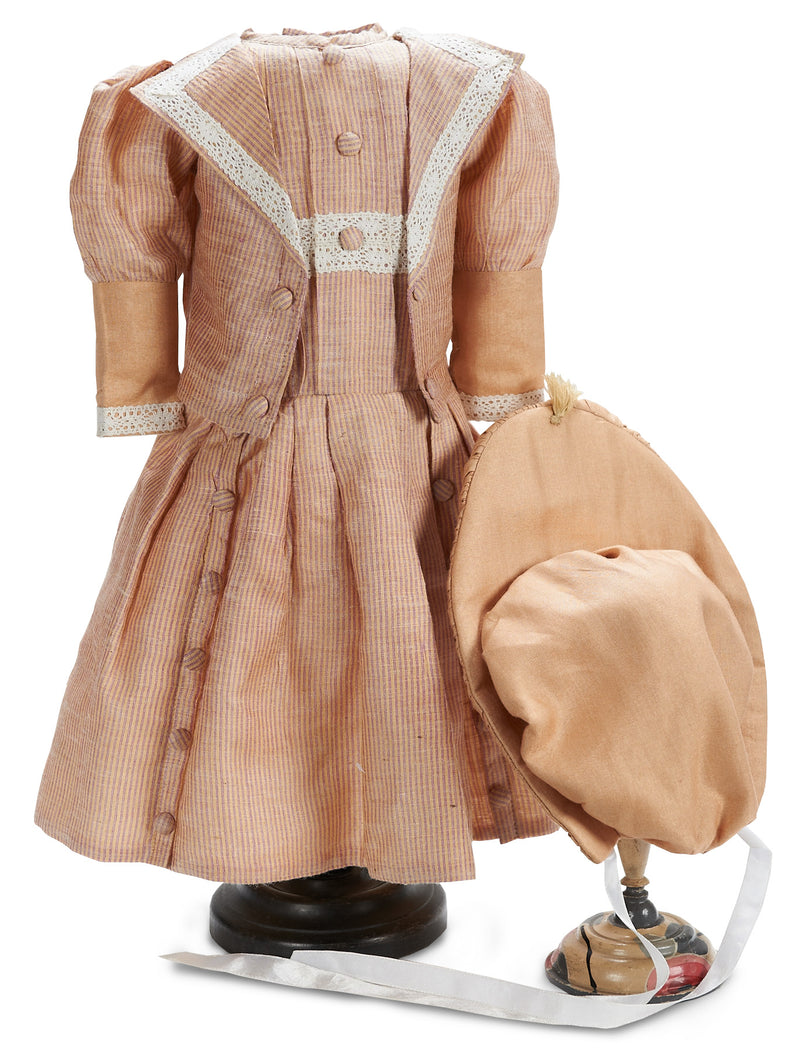 Pinstripe Silk Jacket Dress with Bonnet