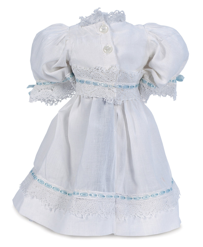 White Cotton Dress with Blue Silk Ribbons