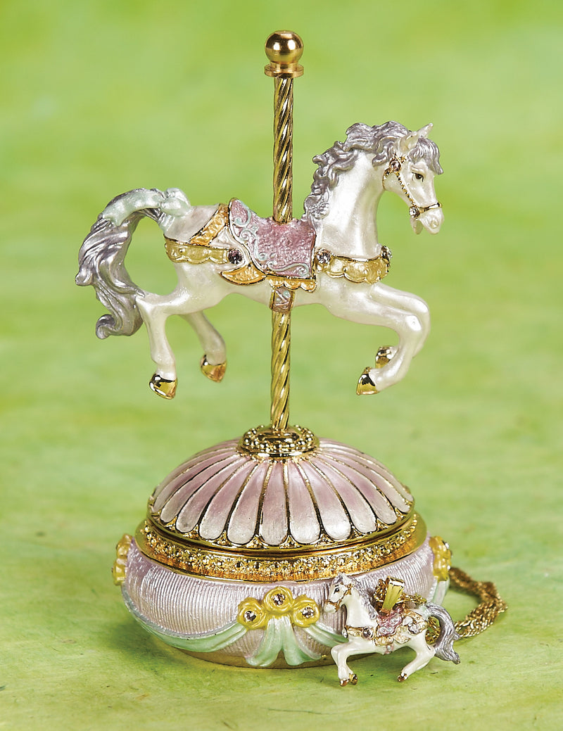 Carousel Horse Enamel Trinket Box and Necklace