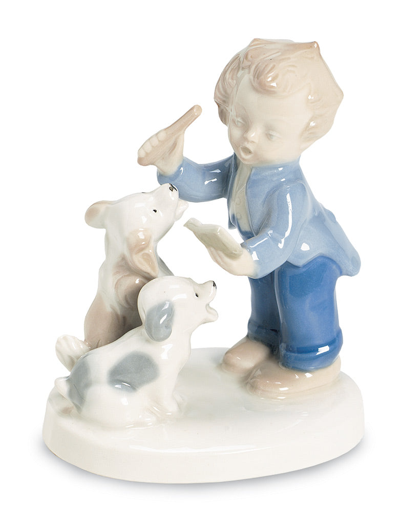 German Porcelain Child playing with Pups