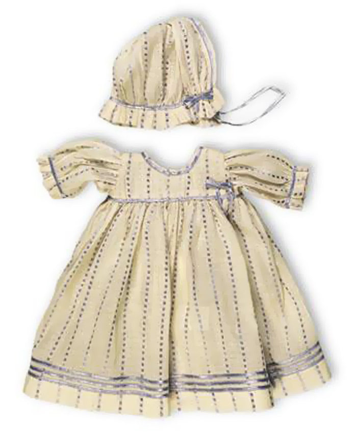 Cream Cotton & Lavender Ribbon Dress and Bonnet Cream Cotton & Lavender Ribbon Dress and Bonnet