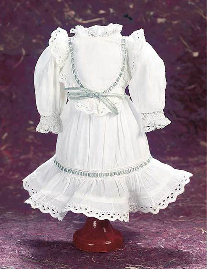 Lace Edge White Cotton Dress with Green Silk Ribbon Lace Edge White Cotton Dress with Green Silk Ribbon