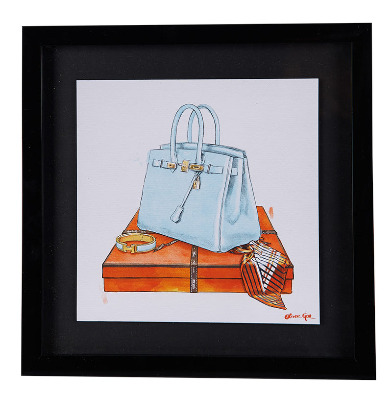 Blue Handbag Fashion Sketch Framed Print