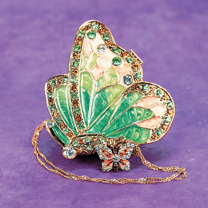 Butterfly Enamel Trinket Box with Necklace