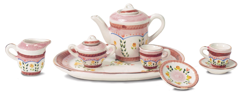 Shaded Pink Tea Set with Floral Spray Design