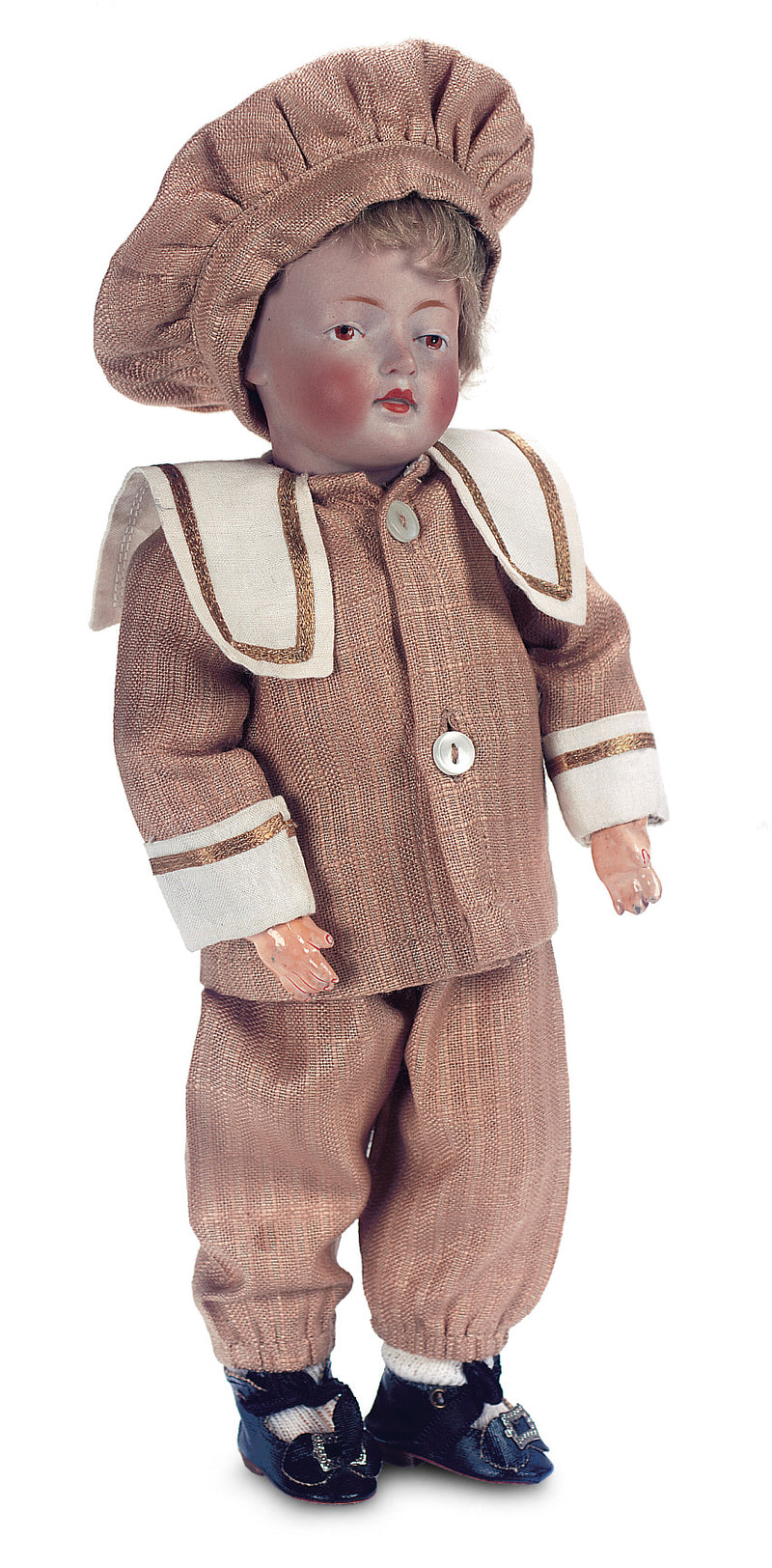 Boys Sepia-Brown Silk Suit With Cap