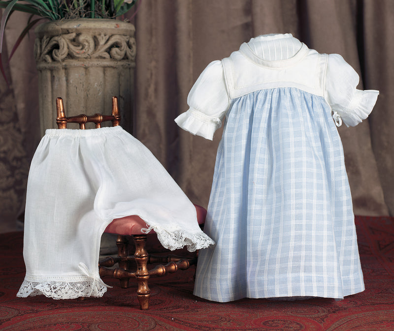 White Cotton Voile Dress With Blue Pinafore