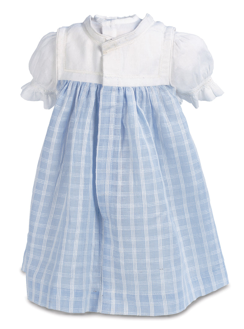 White Cotton Voile Dress With Blue Pinafore
