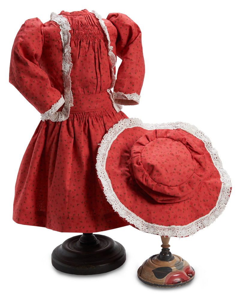 Red Flowered Print Dress With Hat