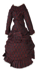 Maroon French Fashion 2 Piece Silk Ensemble for Lady Doll