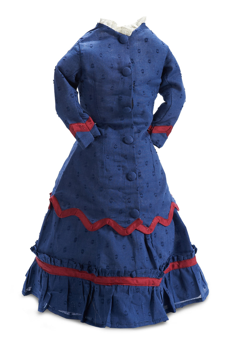 Navy Blue Dotted Swiss Two-Piece Lady Doll Gown