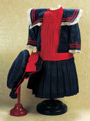 Blue Shadow Stripe Silk Dress with Red Accents