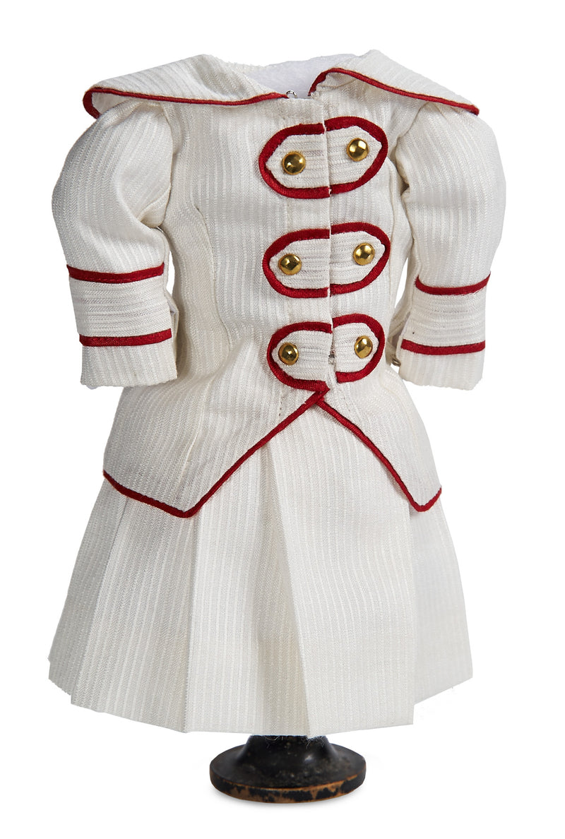 White Two Piece Dress With Red Piping