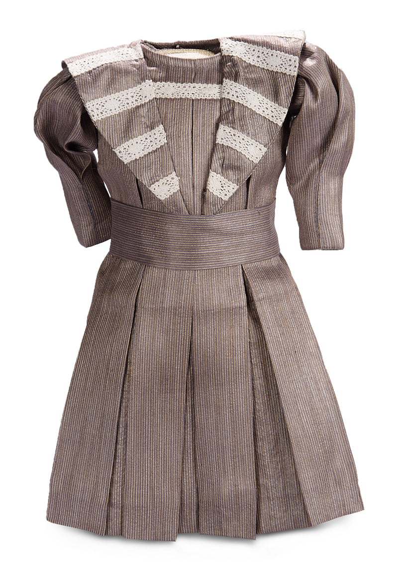 Grey Striped Silk Middy Style Dress