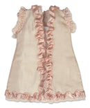 Ivory Tussah Silk Best Dress With Rose Silk Ribbon Trim