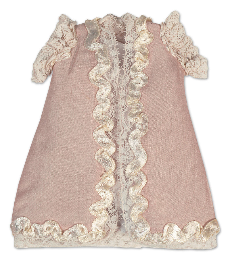Peach Tussah Silk Doll Dress With Ivory Silk Ribbon