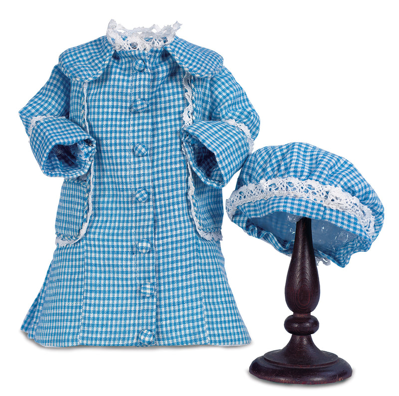 Blue & White Linen-Like Coat Dress And Cap