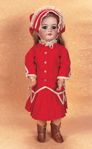 Three-Piece Cherry Red Silk Ensemble with Diamond Point Jacket