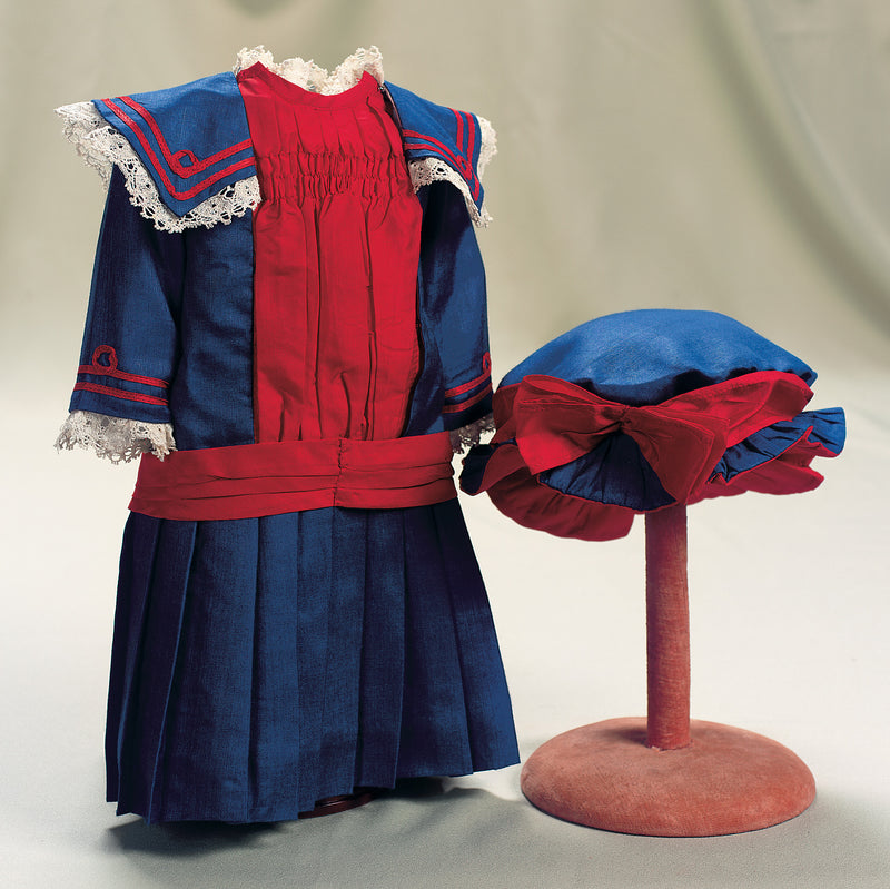 Royal Blue and Red Silk Bebe Dress with Hat