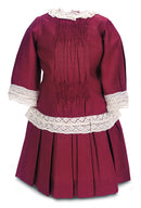 Maroon Silk Dress With Lace Trim