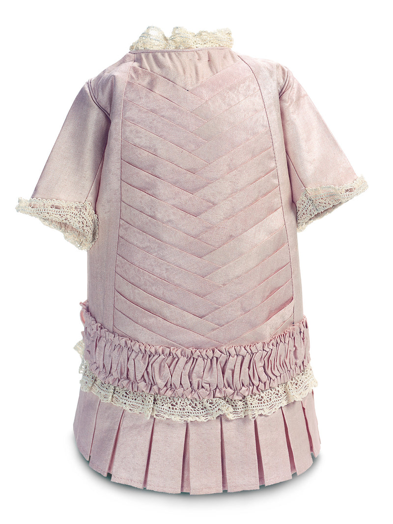 Rose Silk Princess Style Dress With Lattice Pattern Tucks
