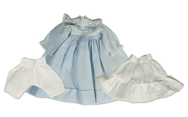 Blue Cotton Dress, Petticoat & Pantalets