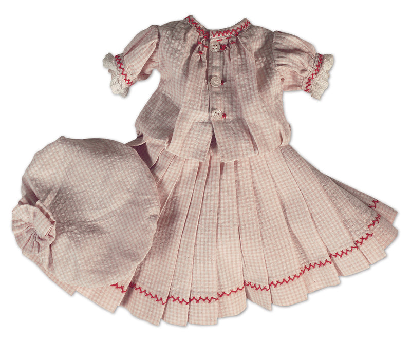 Pink and White Cotton Plaid Dress and Cap