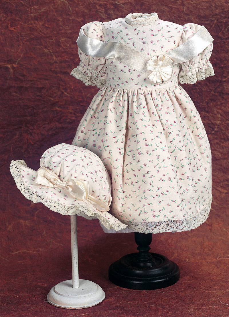 Cream and Lilacs Cotton Dress & Bonnet