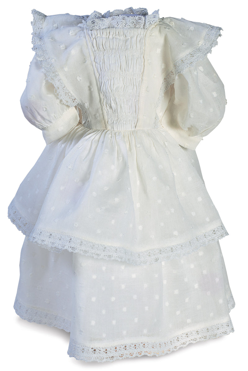White Dotted Swiss Cotton Dress With Shirred Bodice