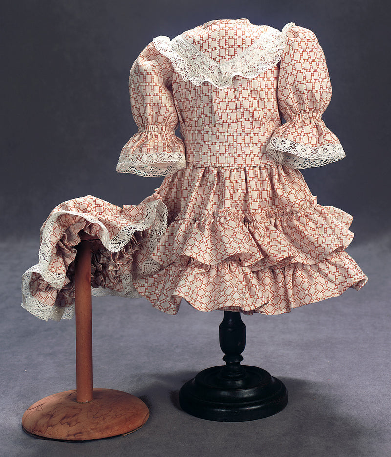 Tan & Cream Cotton Dress with Matching Bonnet