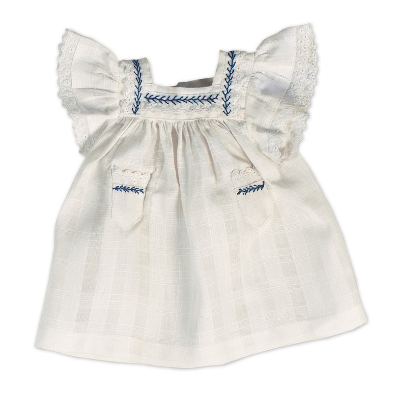 White Pinafore With Blue Featherstitch