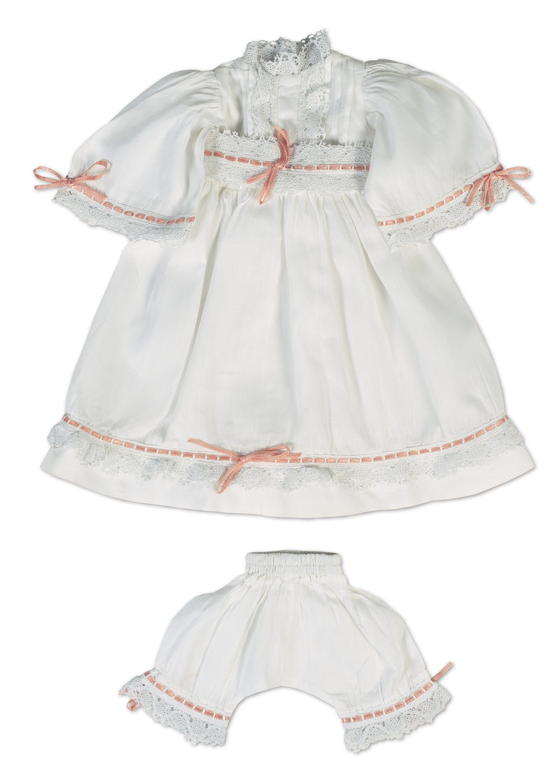 White Cotton Dress with Peach Silk Ribbons