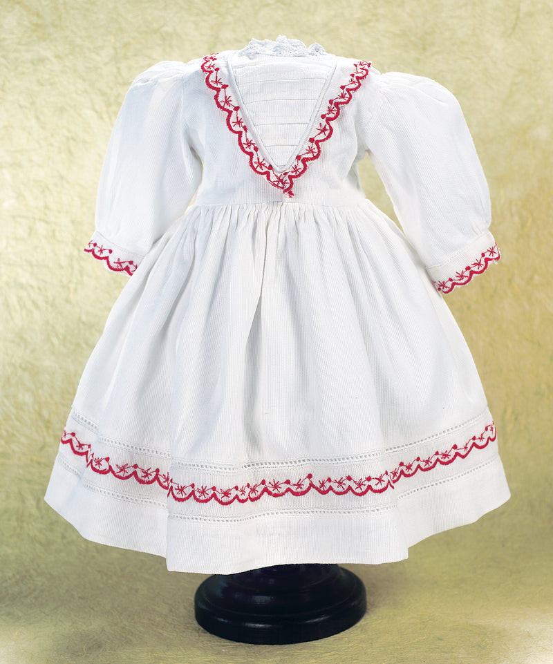 White Pique Cotton Dress With Scalloped Trim