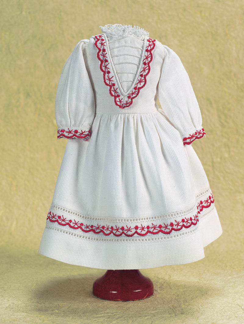 White Pique School Dress With Red Scalloped Trim