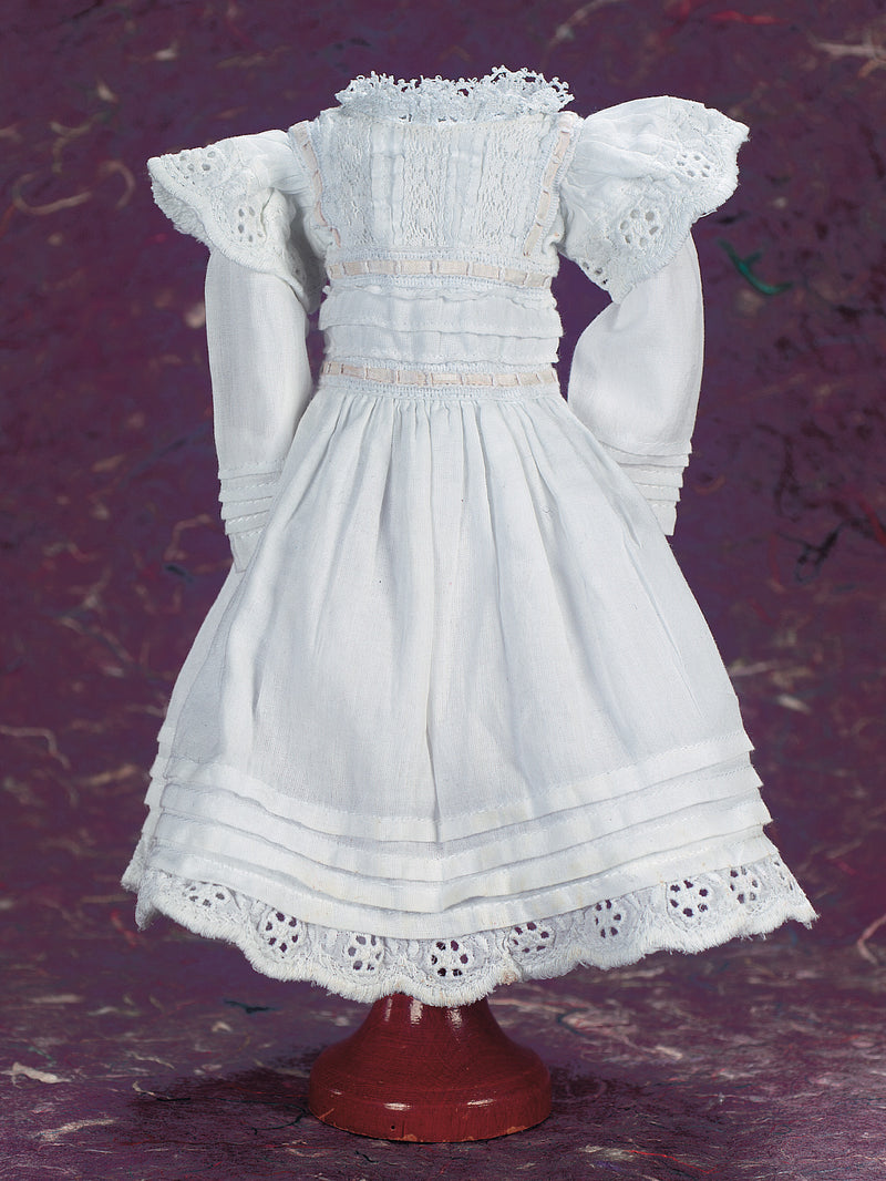 White Cotton Dress With Cutwork Sleevelets