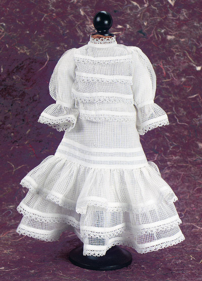 Sheer Shadowpane Blouson Dress with Ruffled Skirt