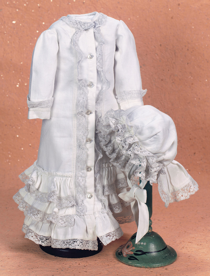 White Pique Princess Style Dress with Bavolet Bonnet