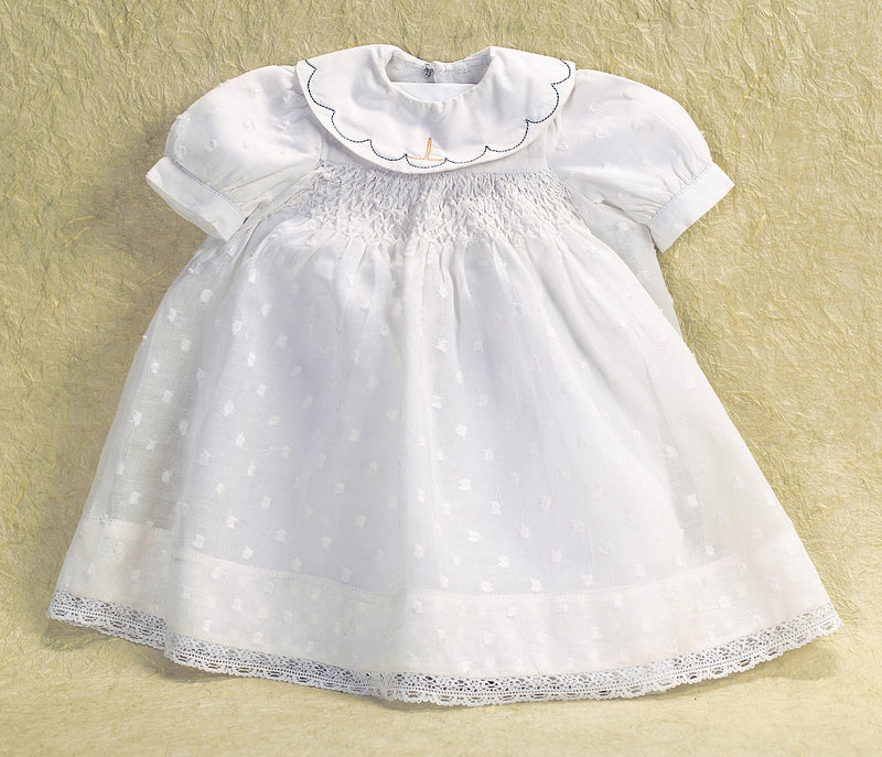 White Dotted Swiss Dress with Smocking