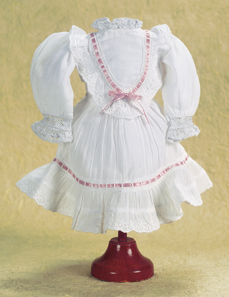 Lace Edged White Cotton Dress With Rose Silk Ribbons