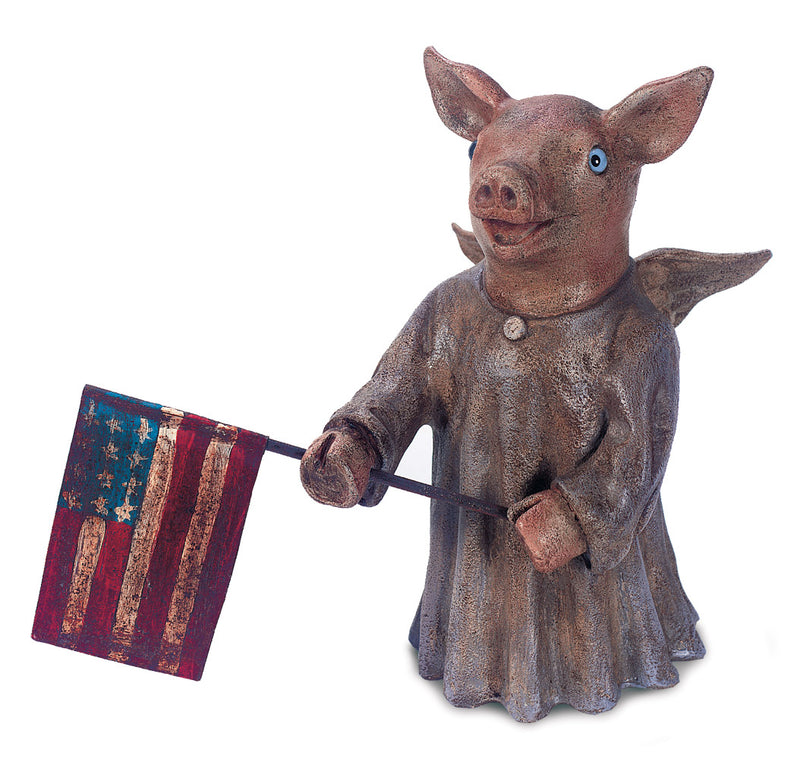 A Blue-Eyed Piglet Angel With Flag by Christopher Blake