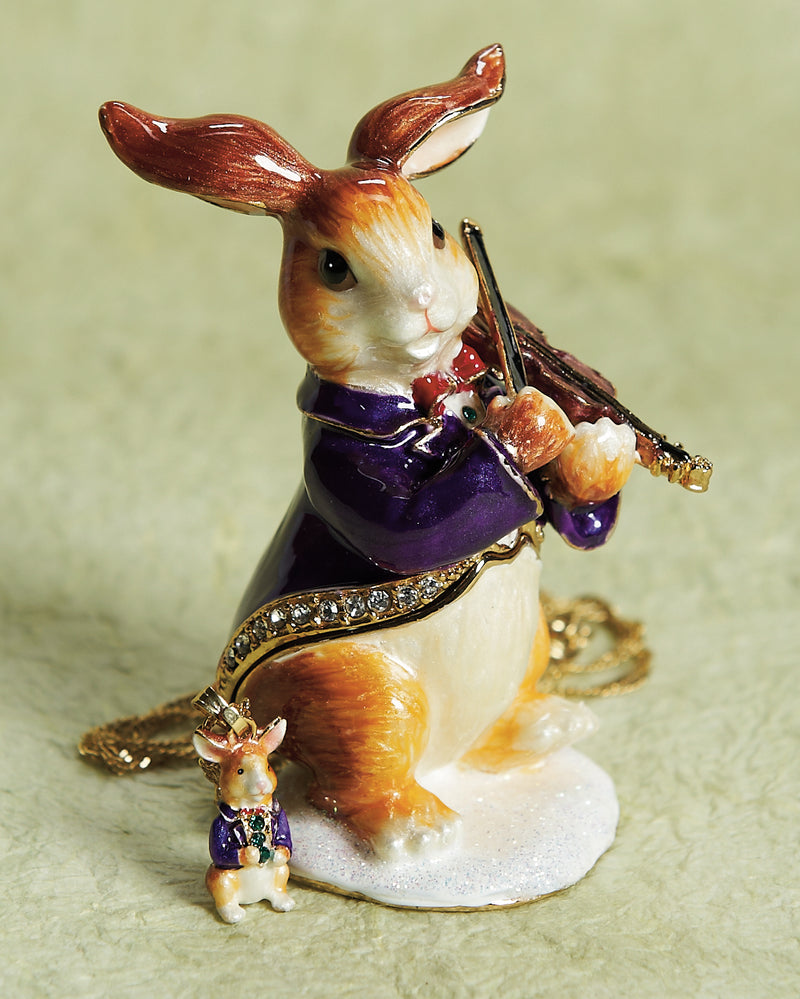 Violinist Rabbit with a Surprise Trinket Box and Necklace