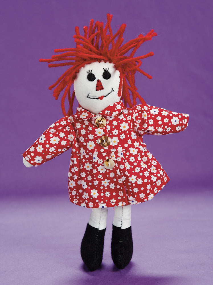 Raggedy Cloth Doll in Red Floral Dress