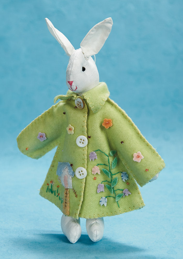 Bunny in Green Coat with Flowers