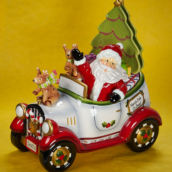 Santa Driving Cookie Jar Set