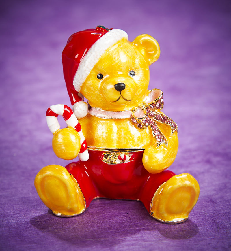 Jeweled Holiday Bear with Candy Cane Trinket Box