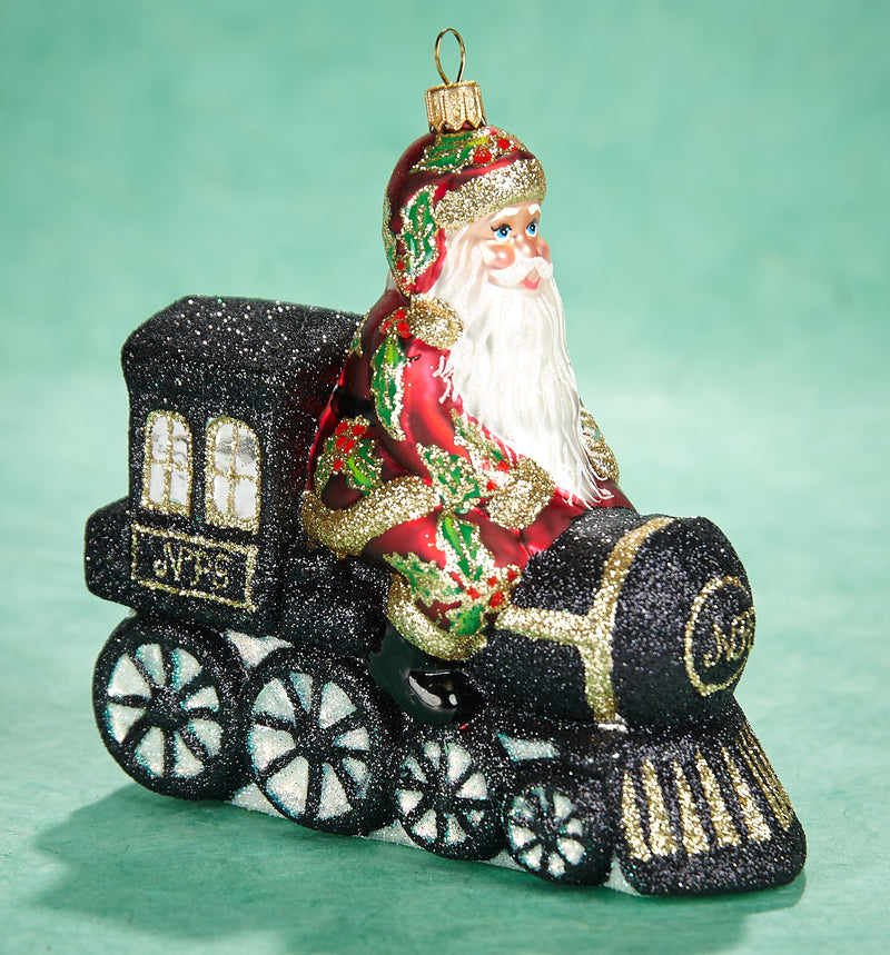 Santa's North Pole Express Blown Glass Ornament by David Strand